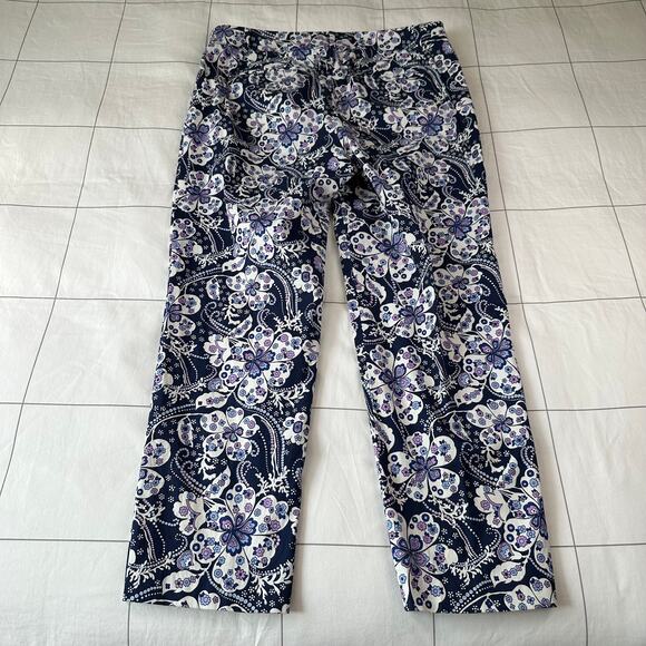 Talbots Pants Womens 8 Blue Purple Floral Paisley Perfect Cropped Ankle Classic - Picture 2 of 10
